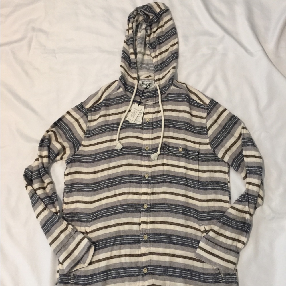 NWT Lucky Brand Linen Blend Button Up Hoodie